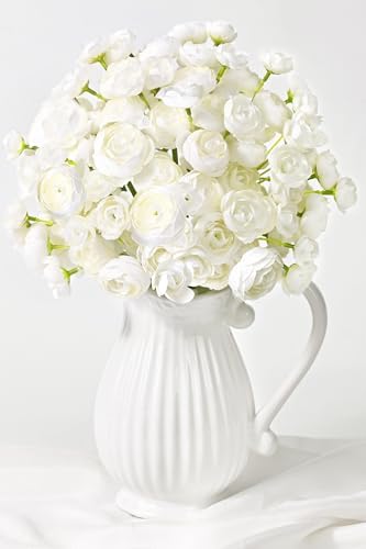 Fake Flowers Faux Flower Artificial Ranunculus Flowers White Peonies, alternate view 3