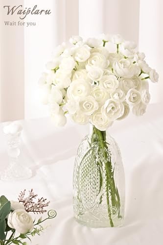 Fake Flowers Faux Flower Artificial Ranunculus Flowers White Peonies, alternate view 5