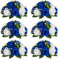 Fake Flowers for Wedding Centerpiece, Kissing Ball, Navy Blue, 6Pcs in White/Gold/Grey