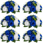 Fake Flowers for Wedding Centerpiece, Kissing Ball, Navy Blue, 6Pcs in White/Gold/Grey