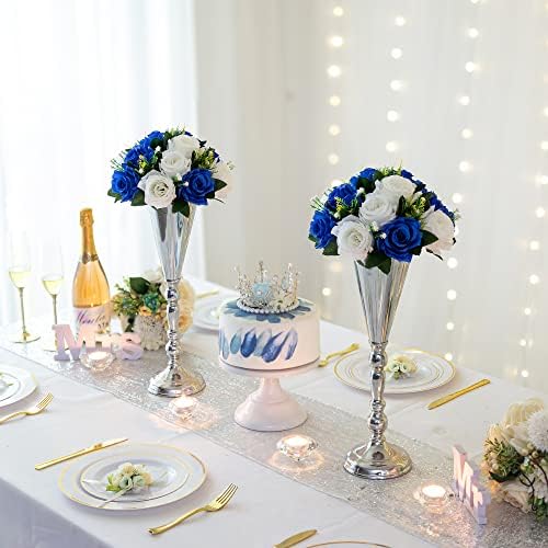 Fake Flowers for Wedding Centerpiece, Kissing Ball, Navy Blue, 6Pcs in White/Gold/Grey, alternate view 2