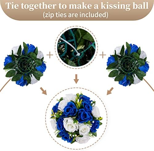 Fake Flowers for Wedding Centerpiece, Kissing Ball, Navy Blue, 6Pcs in White/Gold/Grey, alternate view 5