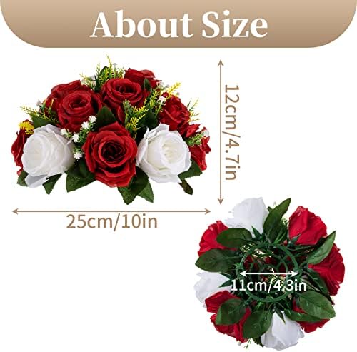 Fake Flowers for Wedding Centerpiece, Silk Kissing Ball, Red, 2Pcs in White/Gold/Grey, alternate view 3