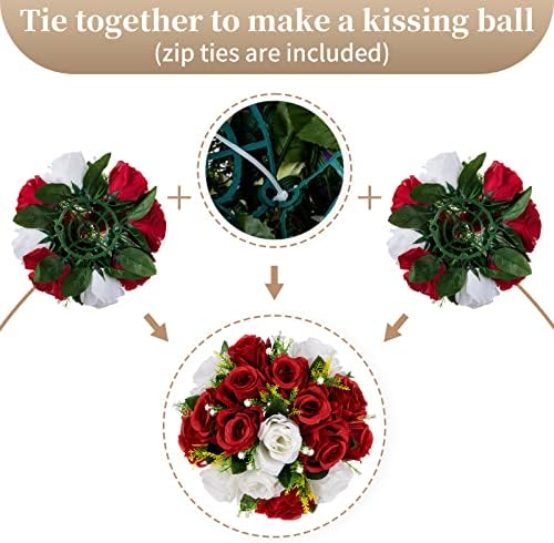 Fake Flowers for Wedding Centerpiece, Silk Kissing Ball, Red, 2Pcs in White/Gold/Grey, alternate view 5