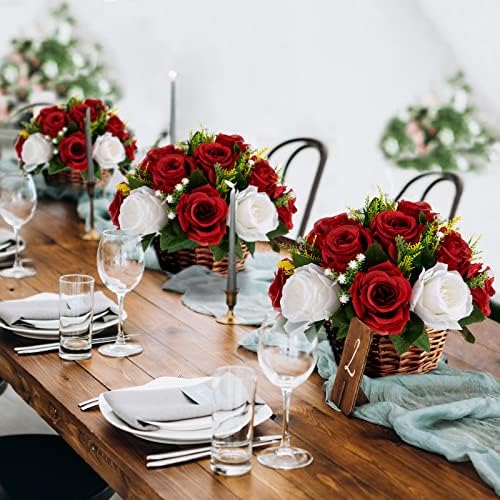 Fake Flowers for Wedding Centerpiece, Silk Kissing Ball, Red, 2Pcs in White/Gold/Grey, alternate view 6