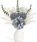 Fake Flowers in Ceramic Vase, 12.5" Coffee Table Centerpieces, Blue in Blue
