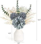 Fake Flowers in Ceramic Vase, 12.5" Coffee Table Centerpieces, Blue in Blue, alternate view 3