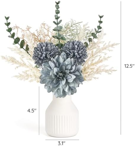Fake Flowers in Ceramic Vase, 12.5" Coffee Table Centerpieces, Blue in Blue, alternate view 3