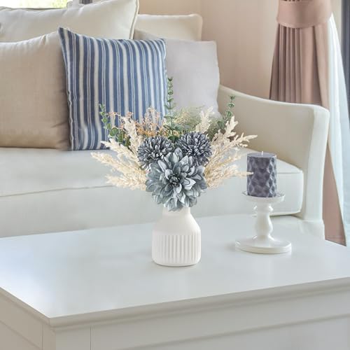 Fake Flowers in Ceramic Vase, 12.5" Coffee Table Centerpieces, Blue in Blue, alternate view 5