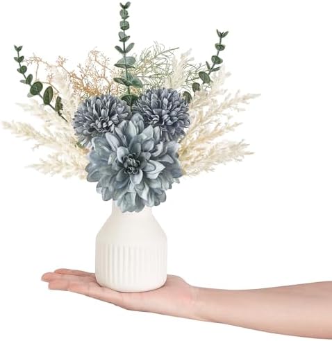 Fake Flowers in Ceramic Vase, 12.5" Coffee Table Centerpieces, Blue in Blue, alternate view 6