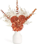 Fake Flowers in Ceramic Vase, 12.5" Coffee Table Centerpieces in Fall Color