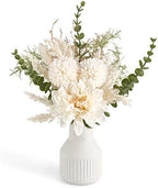 Fake Flowers in Ceramic Vase, 12.5" Coffee Table Centerpieces, White in White