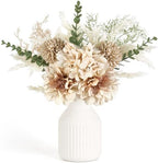 Fake Flowers in Ceramic Vase, 14" Coffee Table Centerpieces, Brown in Brown
