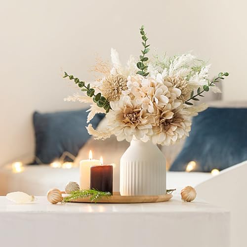 Fake Flowers in Ceramic Vase, 14" Coffee Table Centerpieces, Brown in Brown, alternate view 2