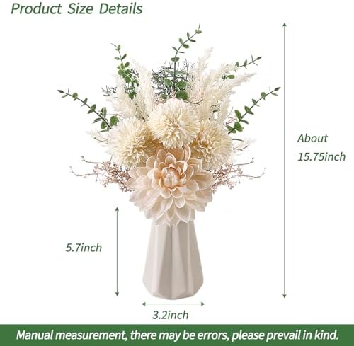 Fake Flowers in Ceramic Vase, Artificial Flowers with Ceramic Vase Faux Silk Floral Arrangement Table, alternate view 2
