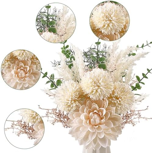 Fake Flowers in Ceramic Vase, Artificial Flowers with Ceramic Vase Faux Silk Floral Arrangement Table, alternate view 3
