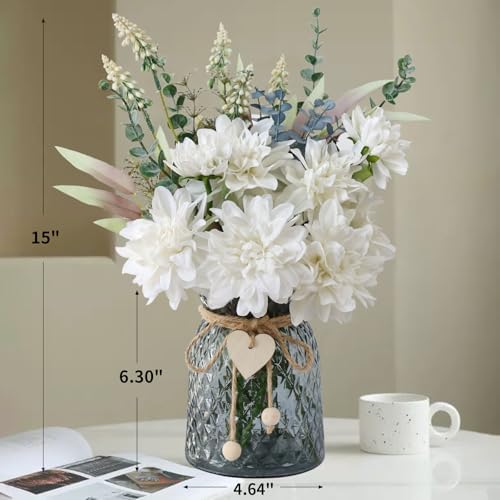 Fake Flowers in Vase, White Artificial Flowers Centerpieces for Tables, Fake Plant and Faux Flowers for Vase, alternate view