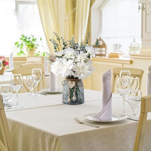 Fake Flowers in Vase, White Artificial Flowers Centerpieces for Tables, Fake Plant and Faux Flowers for Vase, alternate view