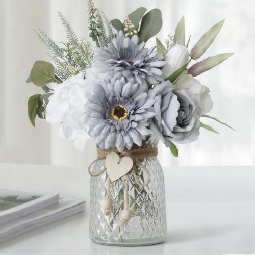 Fake Flowers in Vase with a Flower Arrangement, Silk Artificial Flowers in Vase, Dining Table Centerpiece Decor
