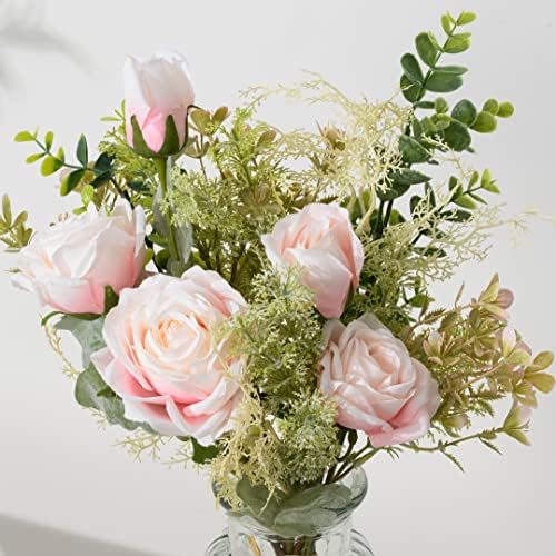 Fake Flowers with Vase, Artificial Flowers Silk Roses Flower Bouquet in Vase, Faux Flower Arrangements, alternate view 4