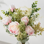 Fake Flowers with Vase, Artificial Flowers Silk Roses Flower Bouquet in Vase, Faux Flower Arrangements, alternate view 4