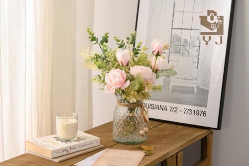 Fake Flowers with Vase, Artificial Flowers Silk Roses Flower Bouquet in Vase, Faux Flower Arrangements, alternate view 6