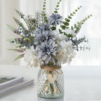 Fake Flowers with Vase, Silk Dahlia Flowers, Artificial Flowers in Vase, Centerpiece Table Decorations, Flower