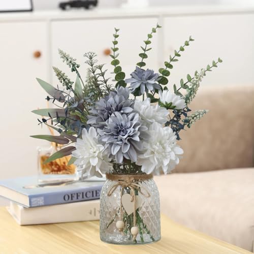 Fake Flowers with Vase, Silk Dahlia Flowers, Artificial Flowers in Vase, Centerpiece Table Decorations, Flower, alternate
