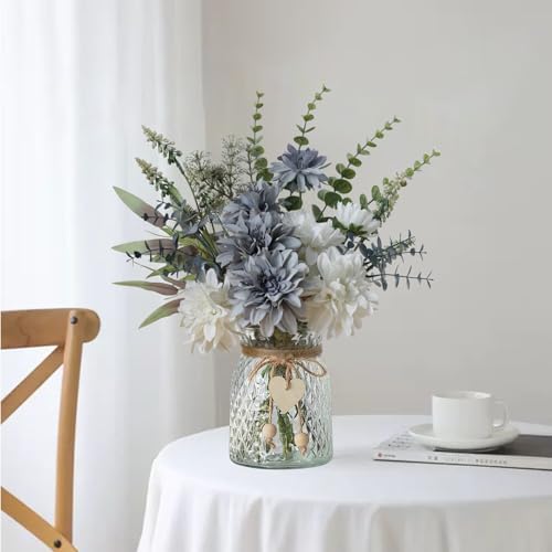 Fake Flowers with Vase, Silk Dahlia Flowers, Artificial Flowers in Vase, Centerpiece Table Decorations, Flower, alternate