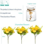 Fake Flowers with Vase Yellow Artificial Peony in Glass Vase in Yellow, alternate view 2