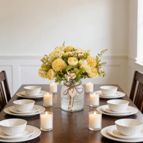 Fake Flowers with Vase Yellow Artificial Peony in Glass Vase in Yellow, alternate view 4