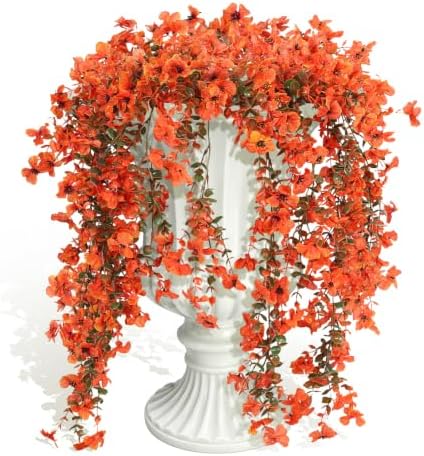 Fake Hanging Plant 3Pcs Artificial Autumn Flowers for Outdoors