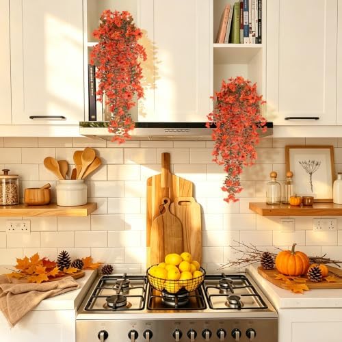 Fake Hanging Plant 3Pcs Artificial Autumn Flowers for Outdoors, alternate view 2