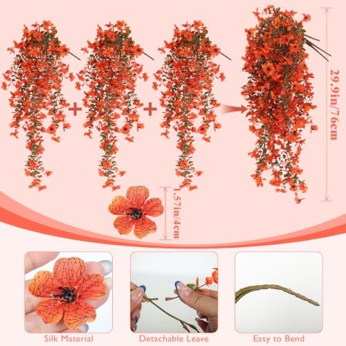 Fake Hanging Plant 3Pcs Artificial Autumn Flowers for Outdoors, alternate view 3