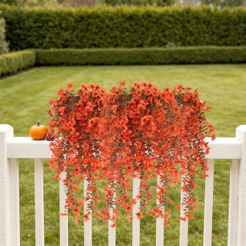 Fake Hanging Plant 3Pcs Artificial Autumn Flowers for Outdoors, alternate view 4