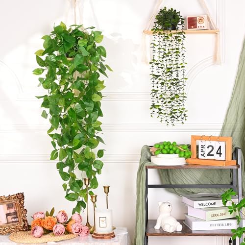 Fake Hanging Plants, 2Pcs Artificial Potted Plant Pothos, alternate view 2