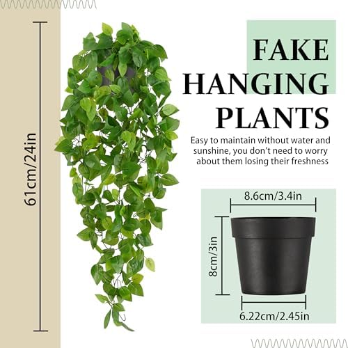 Fake Hanging Plants, 2Pcs Artificial Potted Plant Pothos, alternate view 3