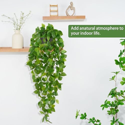 Fake Hanging Plants, 2Pcs Artificial Potted Plant Pothos, alternate view 5