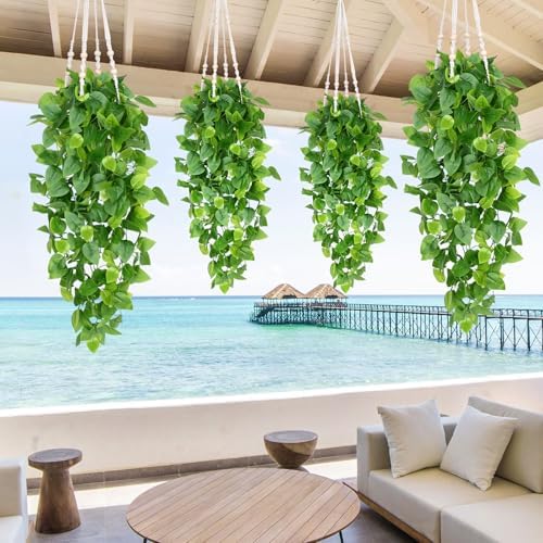 Fake Hanging Plants, 8Pcs Faux Ivy Pothos Vines Greenery, alternate view 6