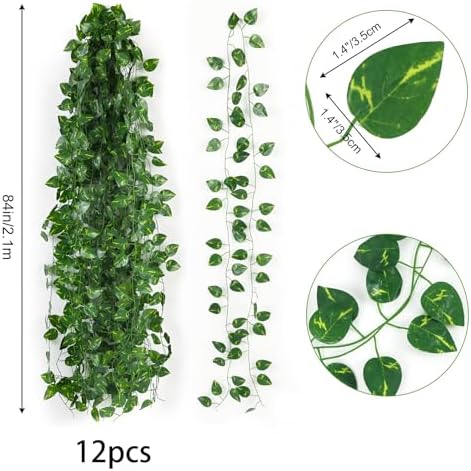 Fake Ivy Vines for Room Decor 12pcs Fake Ivy Greenery Garland Wall Decor (Pothos), alternate view 3