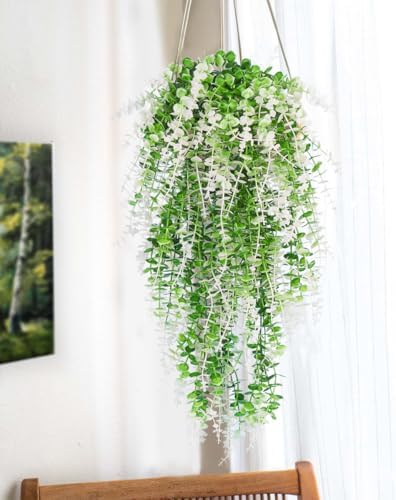 Fake Monkey Plants Hanging Eucalyptus Vine Faux White Hanging Plant, alternate view 2