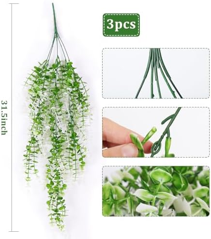 Fake Monkey Plants Hanging Eucalyptus Vine Faux White Hanging Plant, alternate view 3