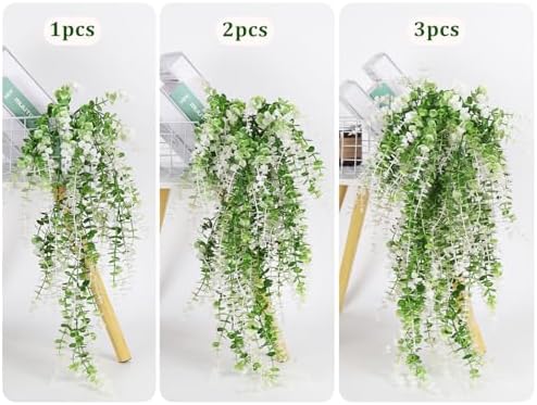 Fake Monkey Plants Hanging Eucalyptus Vine Faux White Hanging Plant, alternate view 4