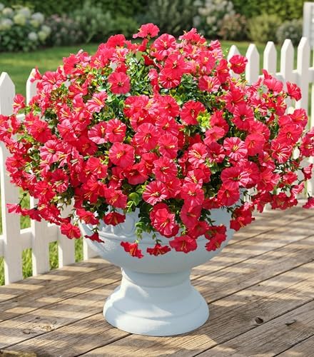 Fake Plants Artificial Flowers for Outdoor Outside Decor, 12 Bundles Faux Flowers Silk Hot Pink Morning Glory