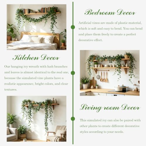 Fake Vines, Eucalyptu Vines Garland, Ivy Vines, Green Artificial Wall Decor Hanging, Wedding Decoration, Flower, alternate