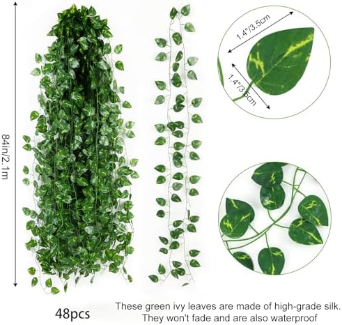 Fake Vines for Room Decor 48pcs Fake Ivy Greenery Garland Wall Decor (Pothos), alternate view 3