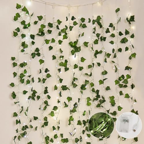 Fake Wall Curtain Ivy Vines with String Lights for Room Decor 98Ft