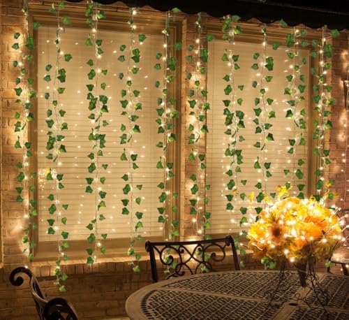 Fake Wall Curtain Ivy Vines with String Lights for Room Decor 98Ft, alternate view 5