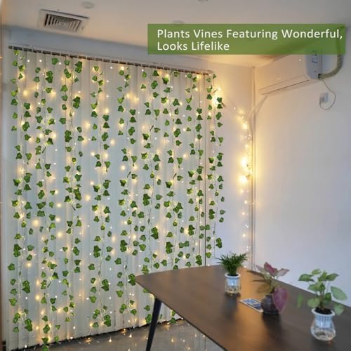 Fake Wall Curtain Ivy Vines with String Lights for Room Decor 98Ft, alternate view 6
