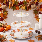 Fall 3 Tier Dessert Stand Ceramic Serving Tray for Thanksgiving in Orange